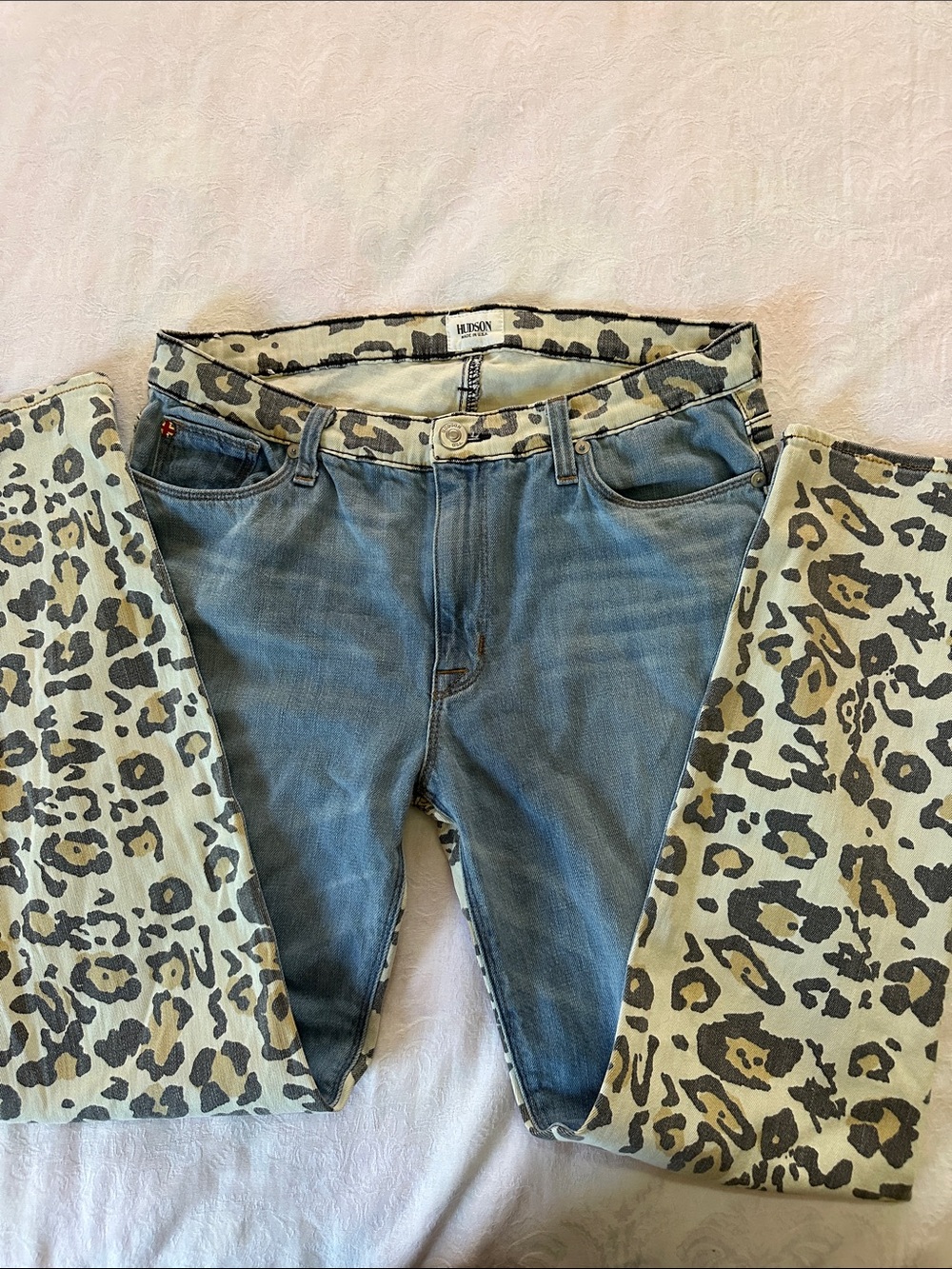 Hudson Jeans Patti Vice Versa Slouch Skinny Women's Blue Denim with Leopard